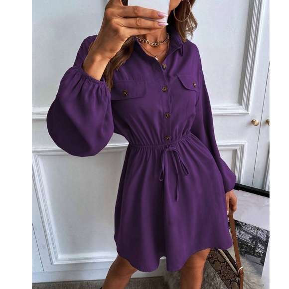 Classic Button Bishop Sleeve Oversized Shirt Dress - Picture 10 of 11